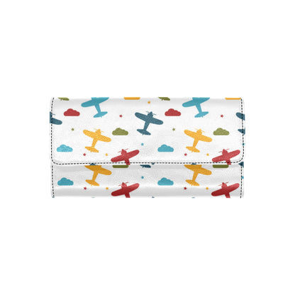 Airplane Pattern Print Design 06 Women's Trifold Wallet