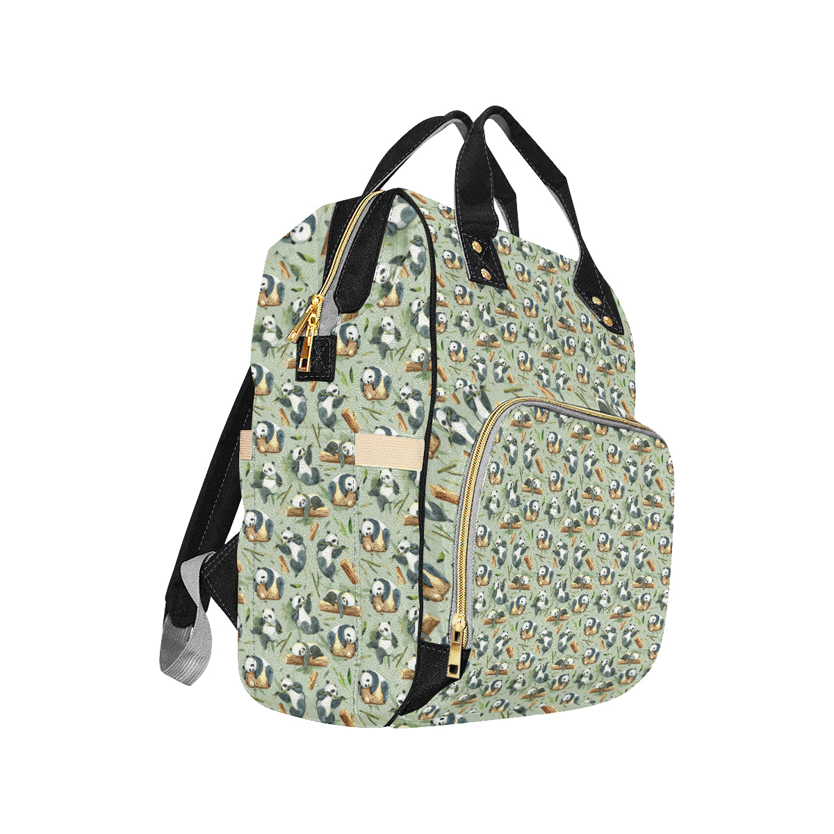 Panda Bear Design Bamboo Print Diaper Bag Backpack