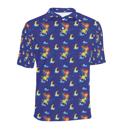 Fairy with Moon Print Pattern Men Polo Shirt
