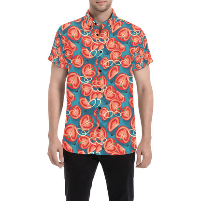 Tomato Print Design LKS301 Men Short Sleeve Button Up Shirt