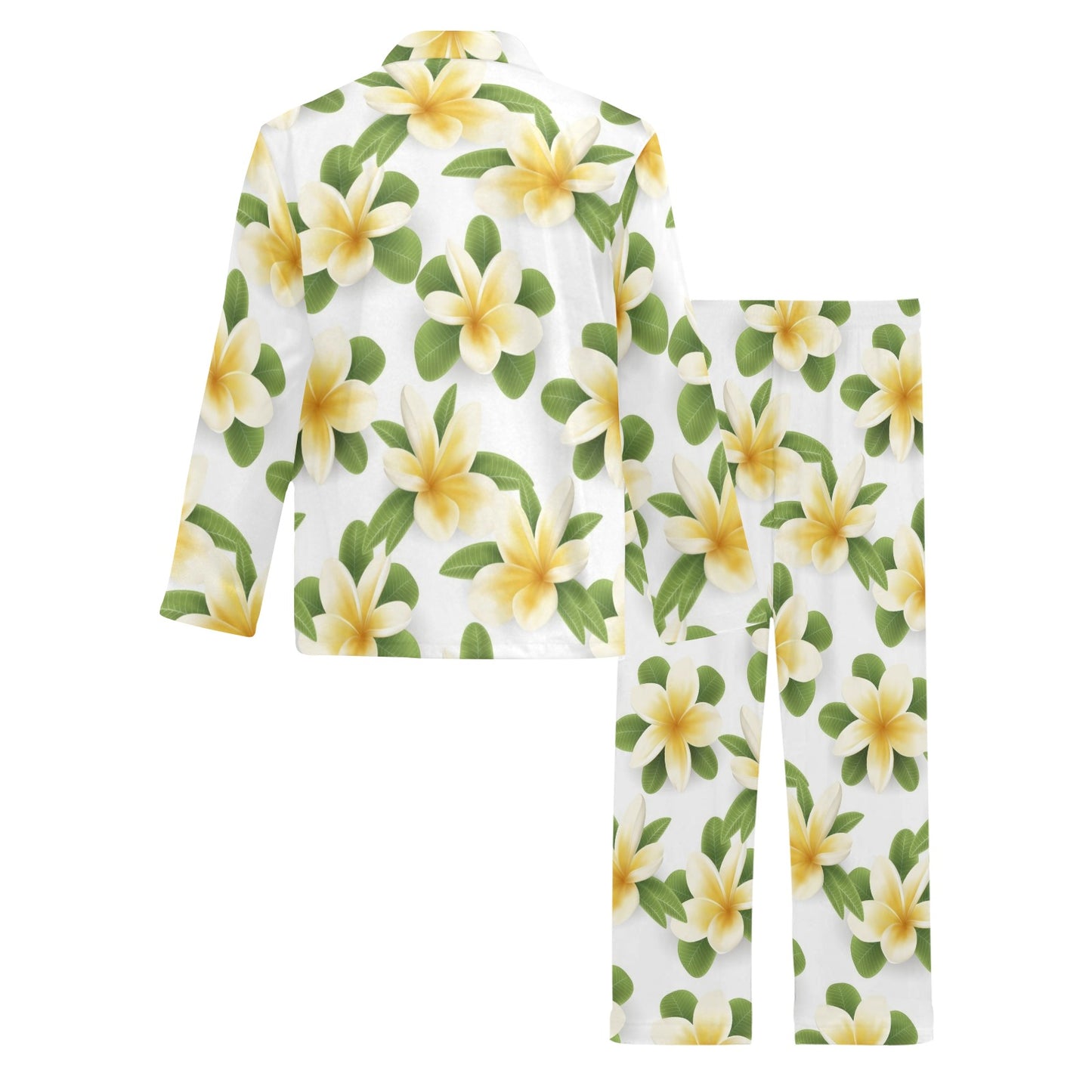 Yellow Plumeria Pattern Print Design PM012 Men's Long Pajama Set