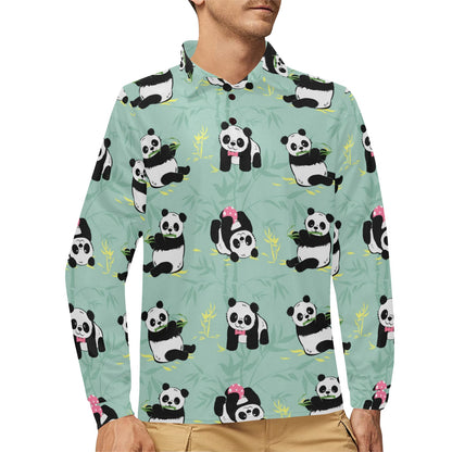 Panda Pattern Print Design A05 Long Sleeve Polo Shirt For Men's