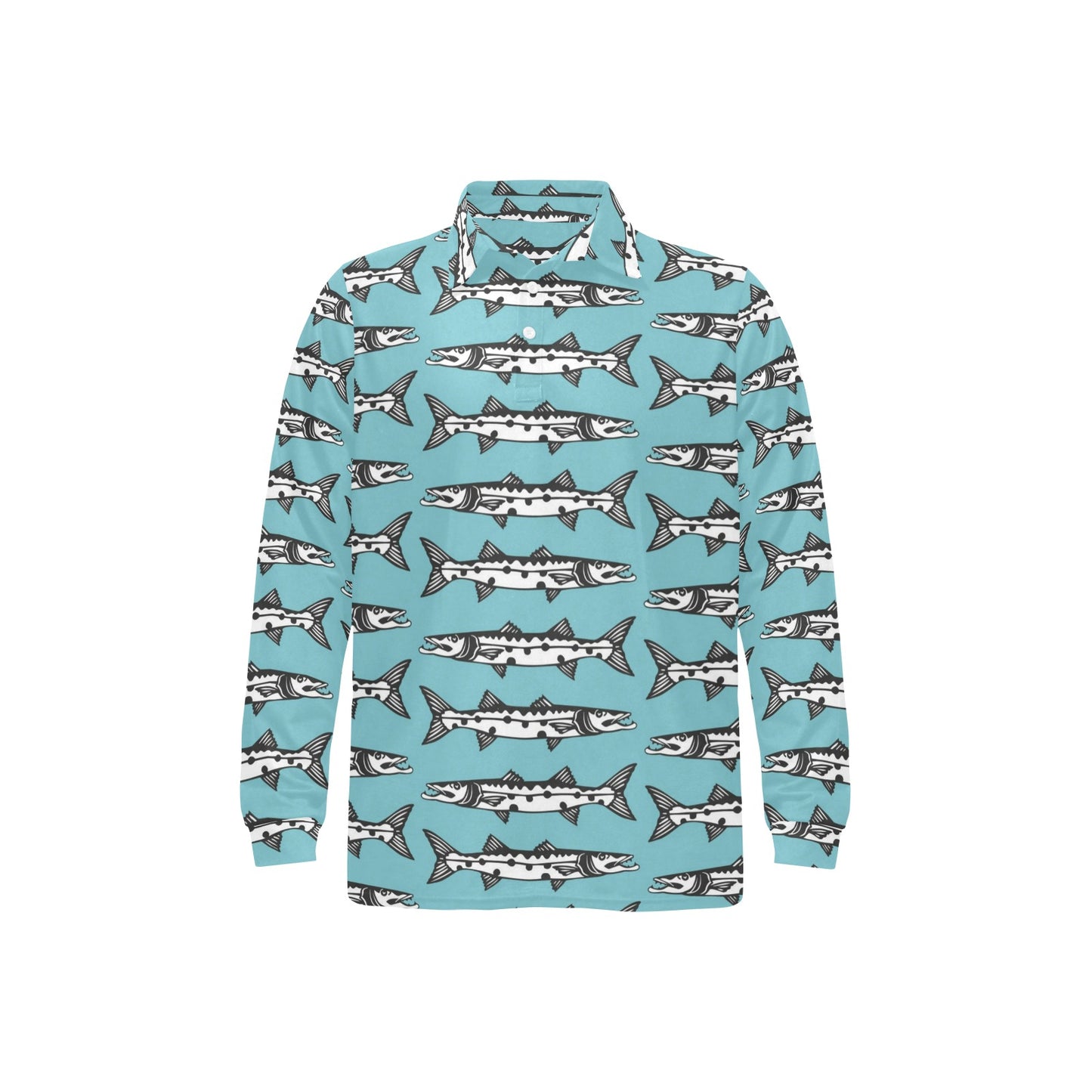 Barracuda Pattern Print Design 03 Long Sleeve Polo Shirt For Men's
