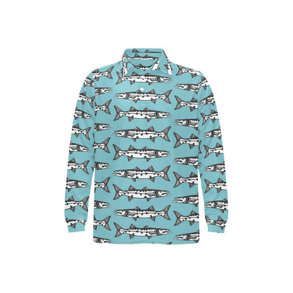 Barracuda Pattern Print Design 03 Long Sleeve Polo Shirt For Men's