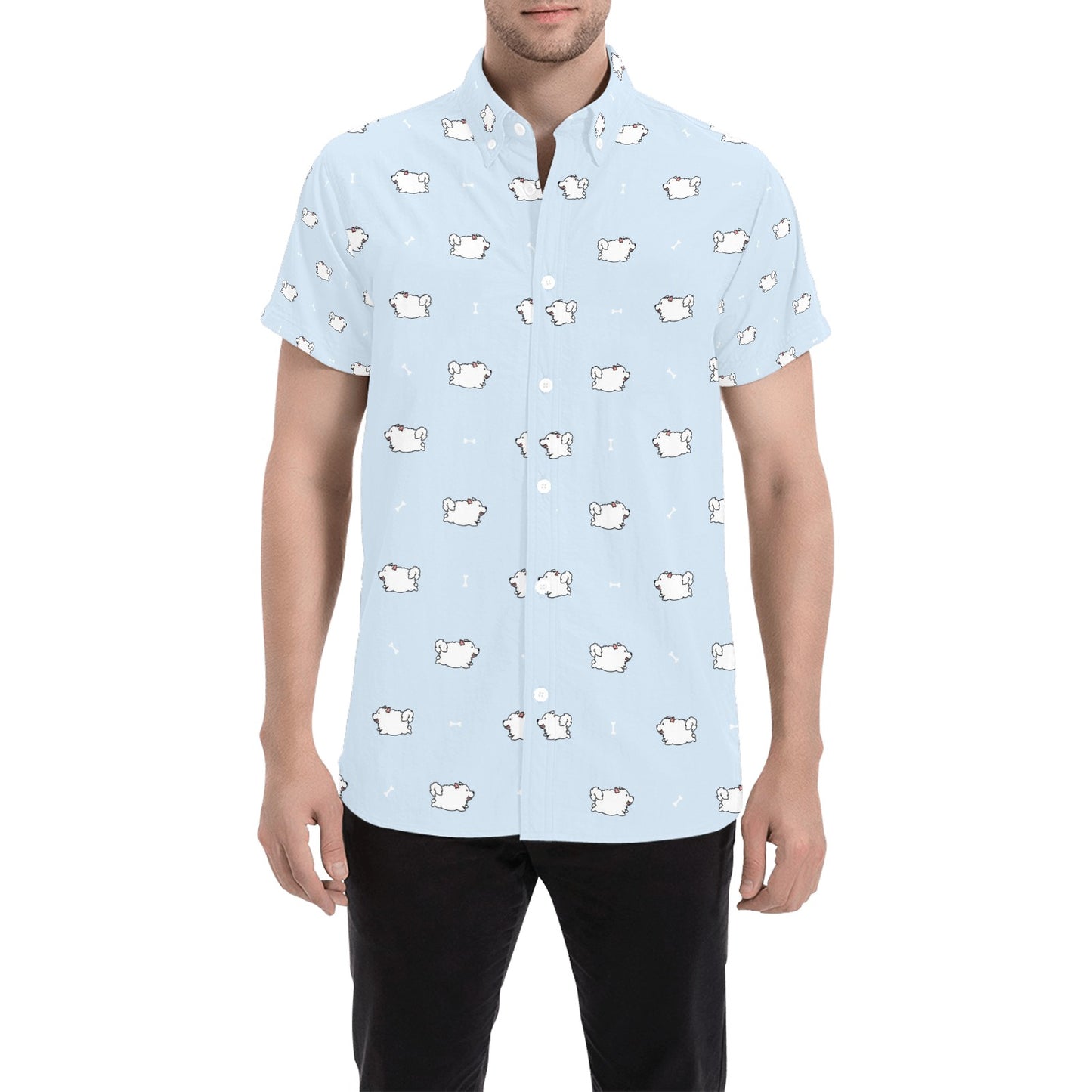 Samoyeds Print Design LKS302 Men Short Sleeve Button Up Shirt
