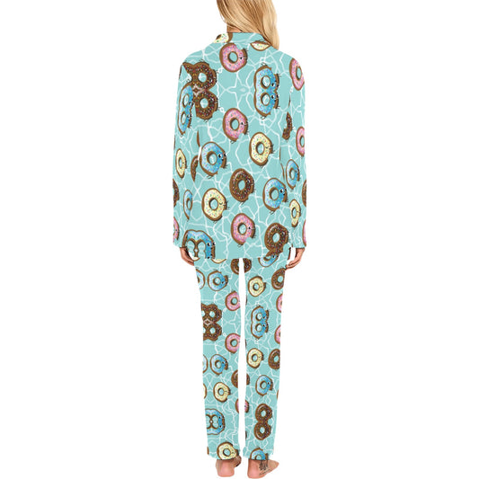 Emoji Donut Print Pattern Women's Long Pajama Set