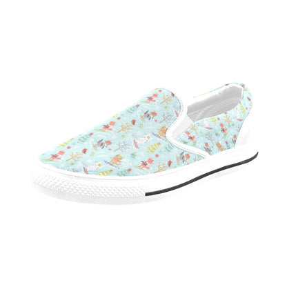Ski Fox Cute Print Design LKS303 White Slip Ons Canvas Women's Shoes