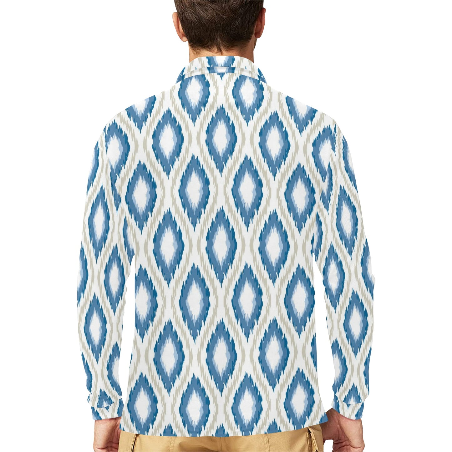 Ikat Pattern Print Design 02 Long Sleeve Polo Shirt For Men's