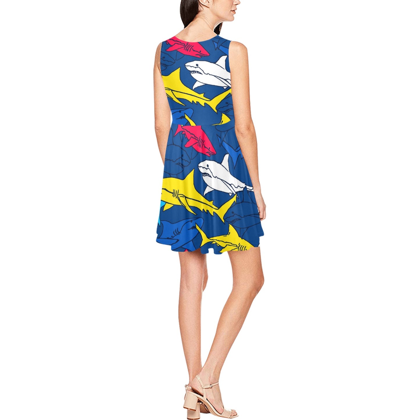 Shark Color Pattern Sleeveless Dress