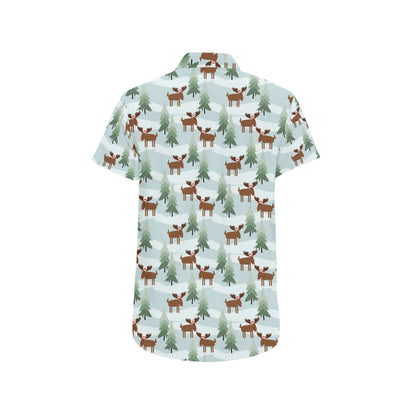 Moose Print Design LKS402 Men Short Sleeve Button Up Shirt