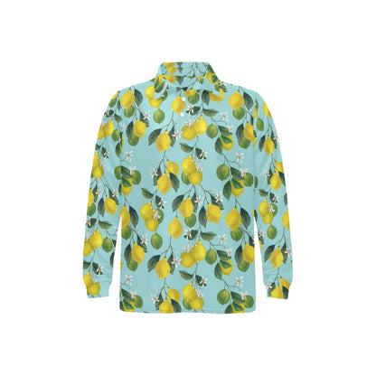 Lemon Pattern Print Design LM05 Long Sleeve Polo Shirt For Men's