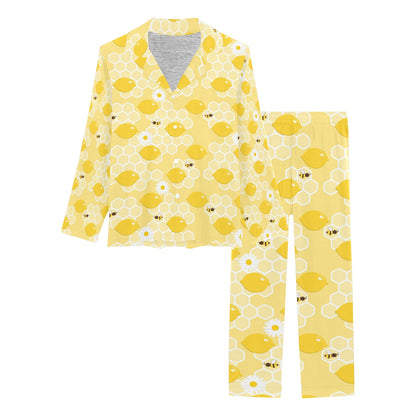 Honey Bee Honeycomb Print Design LKS3010 Women's Long Pajama Set