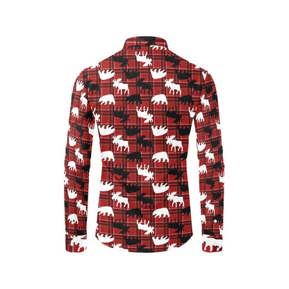 Moose Print Design LKS401 Men's Long Sleeve Dress Shirt