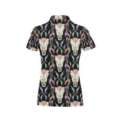 Buffalo Head Boho Style Pattern Print Design 01 Women's Polo Shirt