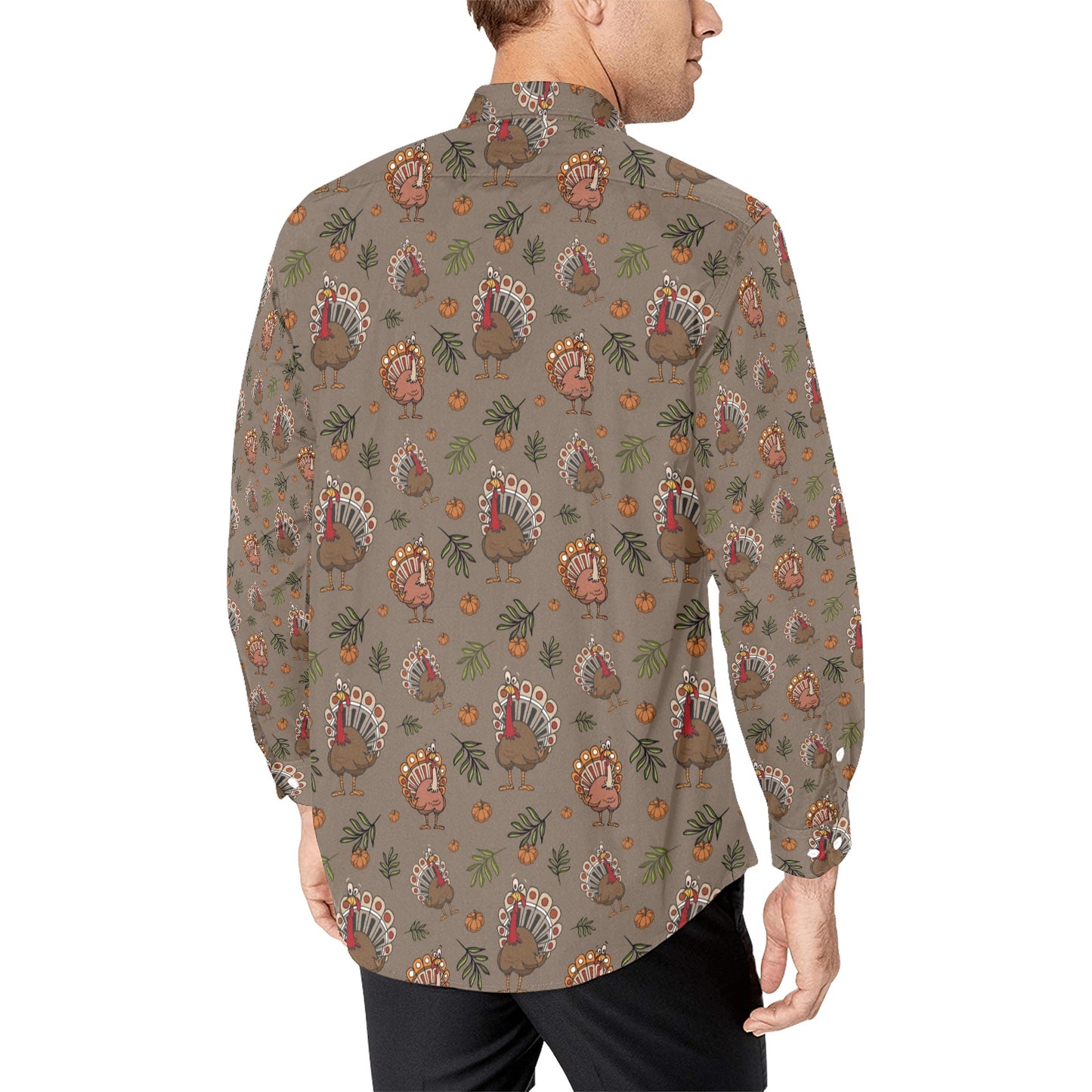 Thanksgiving Print Design LKS306 Men's Long Sleeve Dress Shirt