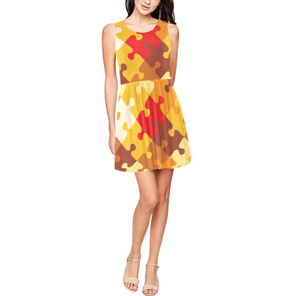 Puzzle Pattern Print Design A01 Sleeveless Dress