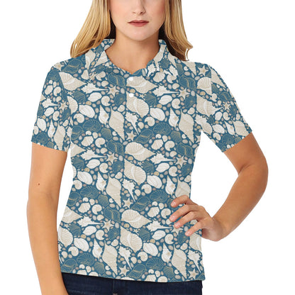 Seashell Print Design LKS308 Women's Polo Shirt