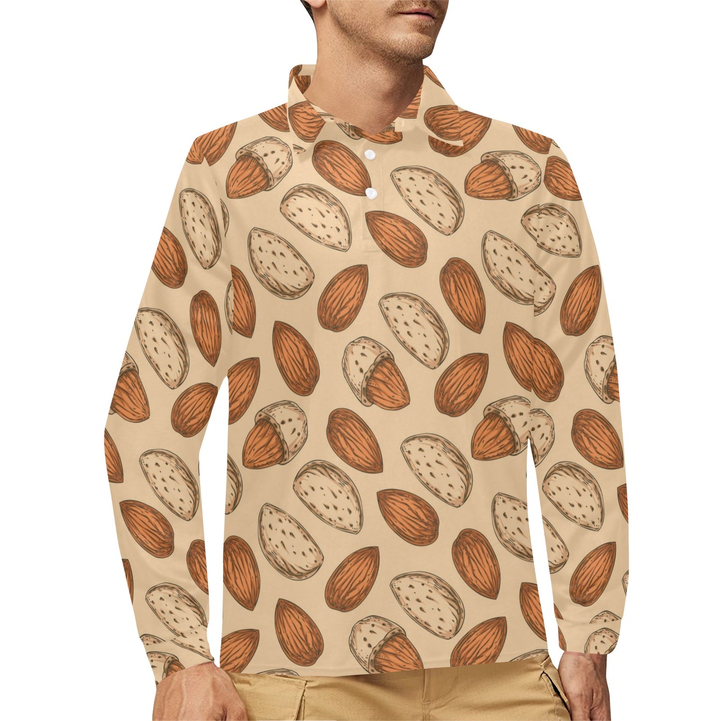 Almond Pattern Print Design 04 Long Sleeve Polo Shirt For Men's