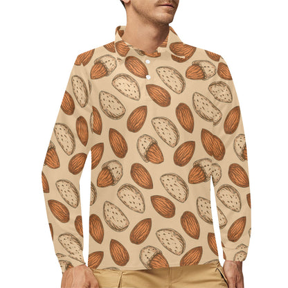 Almond Pattern Print Design 04 Long Sleeve Polo Shirt For Men's