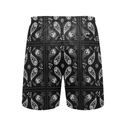 Bandana Paisley Black Print Design LKS308 Men's Swim Trunks Beach Shorts