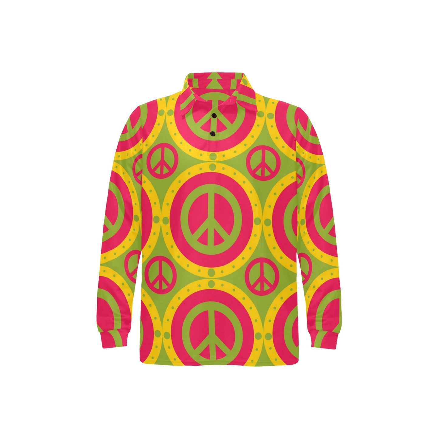 Peace Sign Pattern Print Design A01 Long Sleeve Polo Shirt For Men's