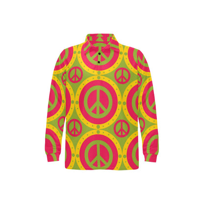 Peace Sign Pattern Print Design A01 Long Sleeve Polo Shirt For Men's