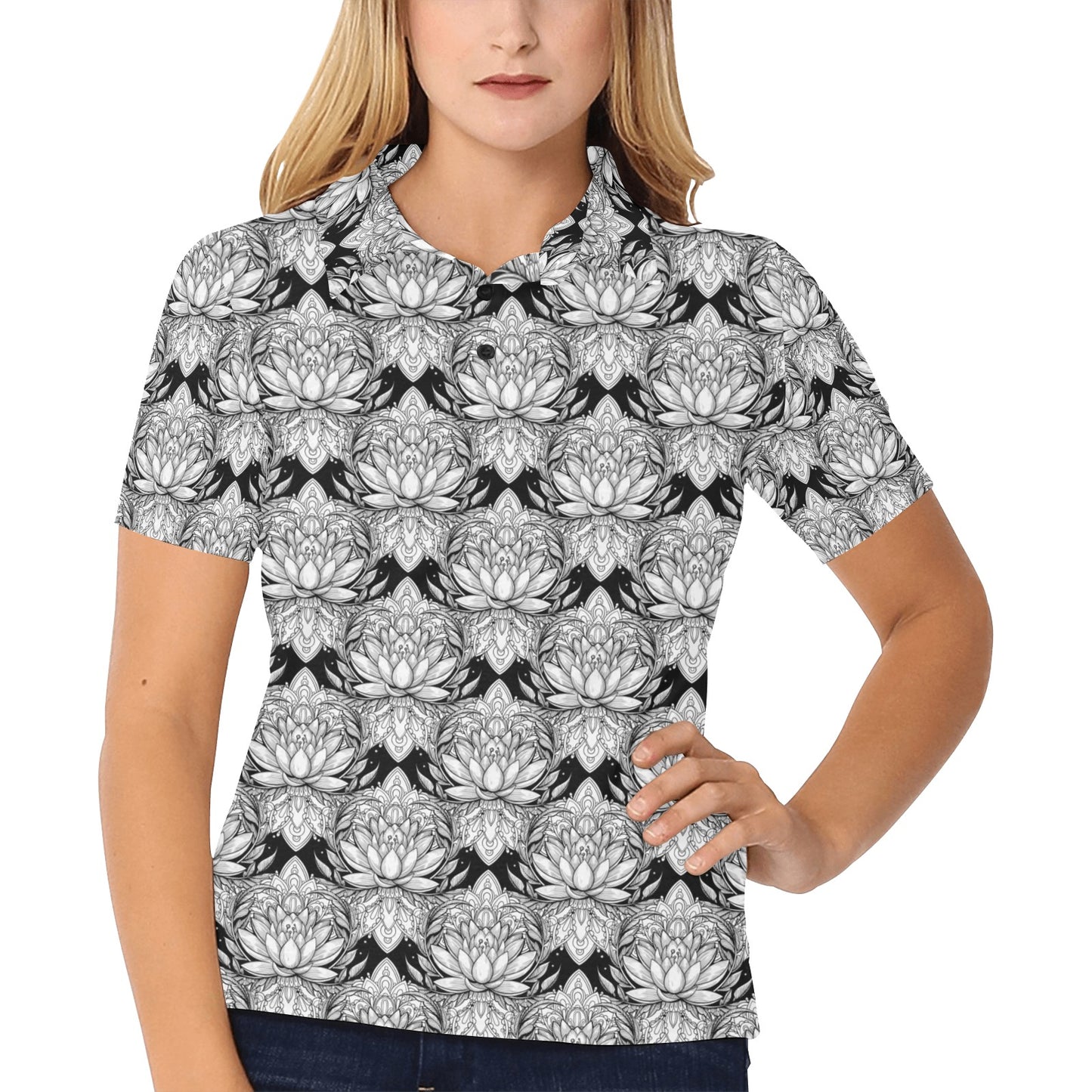 Lotus Mandala Print Pattern Women's Polo Shirt