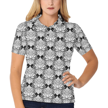 Lotus Mandala Print Pattern Women's Polo Shirt