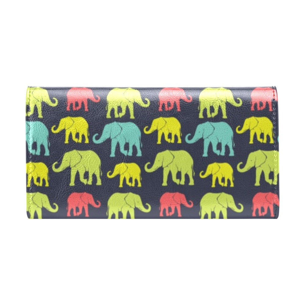 Elephant Neon Color Print Pattern Women's Trifold Wallet