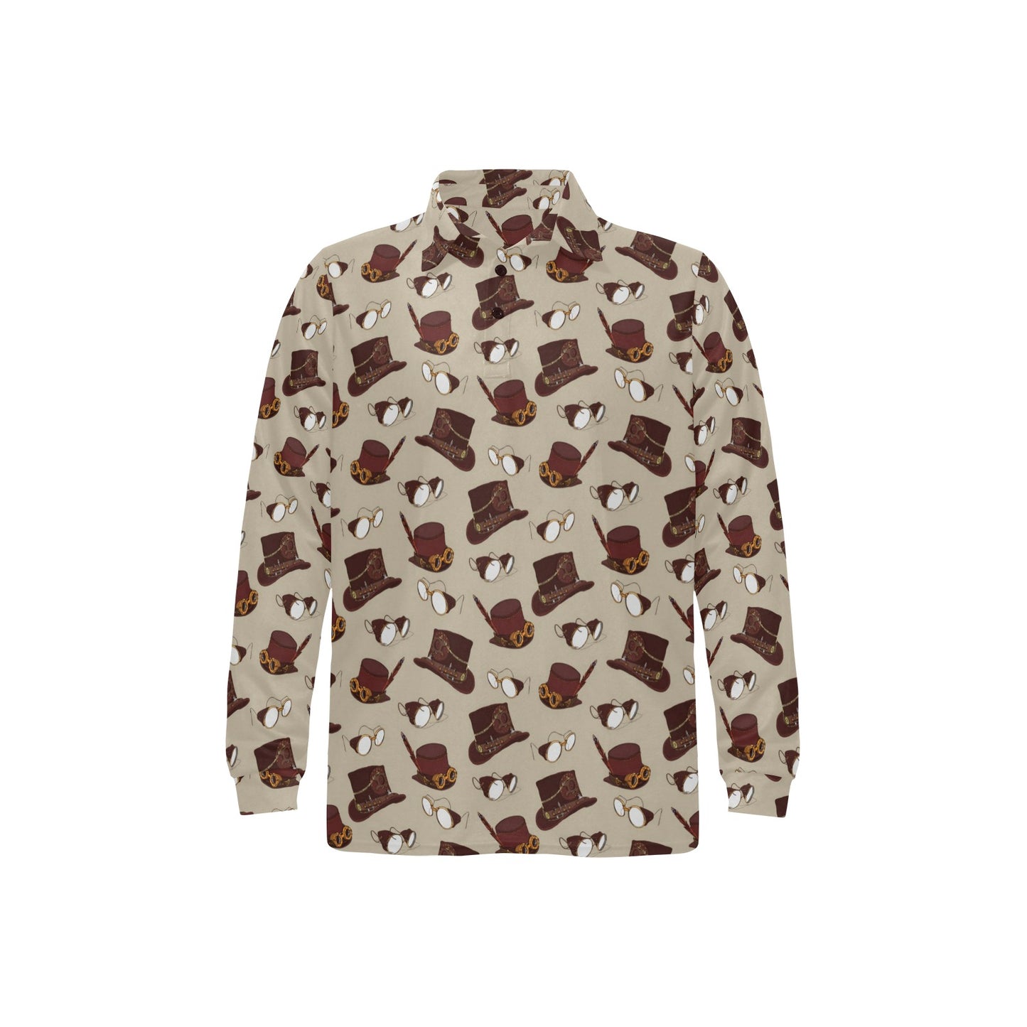 Steampunk Hat Print Design LKS301 Long Sleeve Polo Shirt For Men's