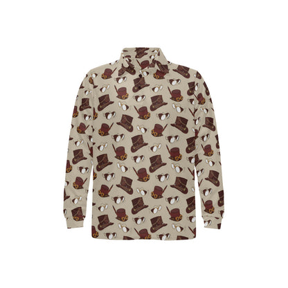 Steampunk Hat Print Design LKS301 Long Sleeve Polo Shirt For Men's