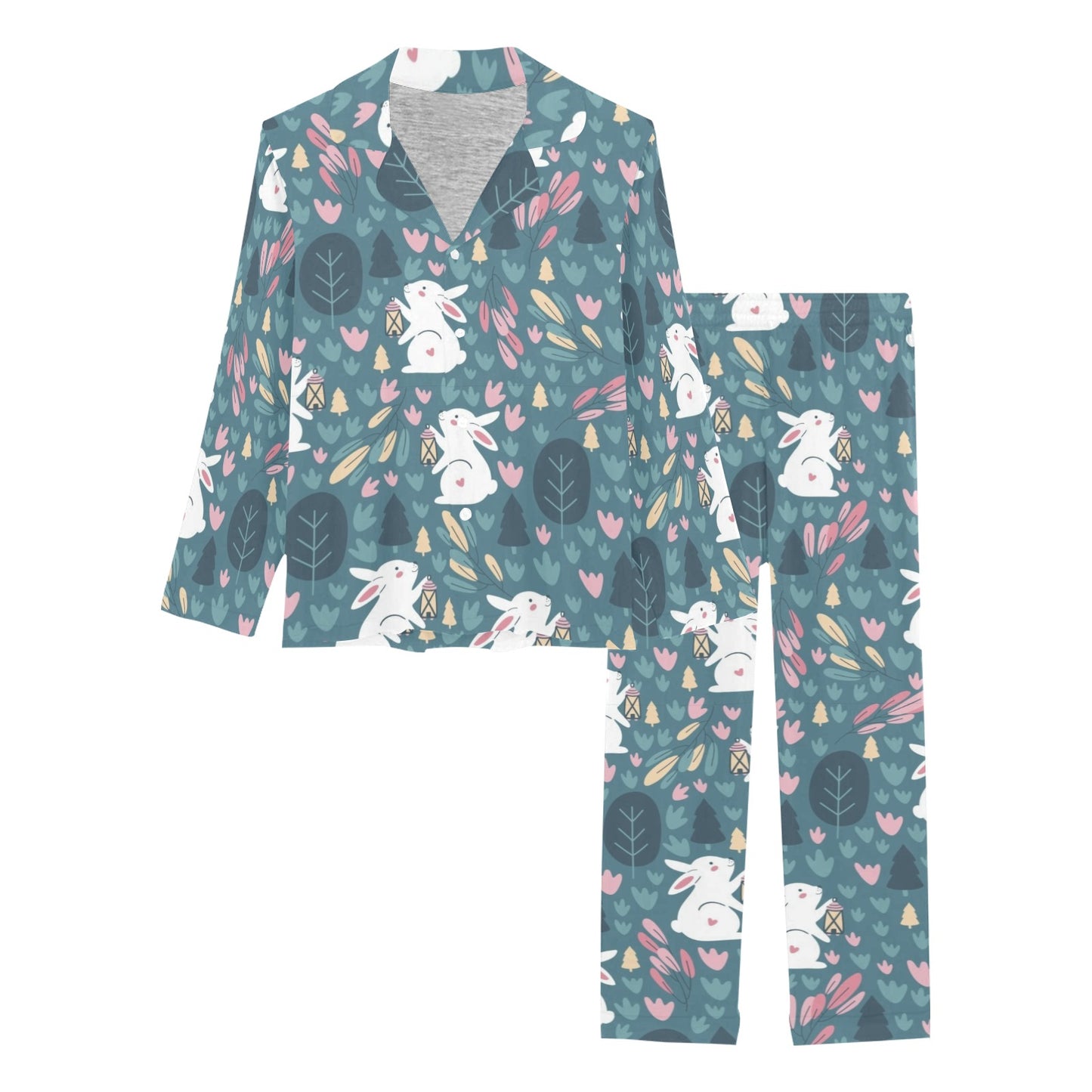 Rabbit Pattern Print Design RB013 Women's Long Pajama Set