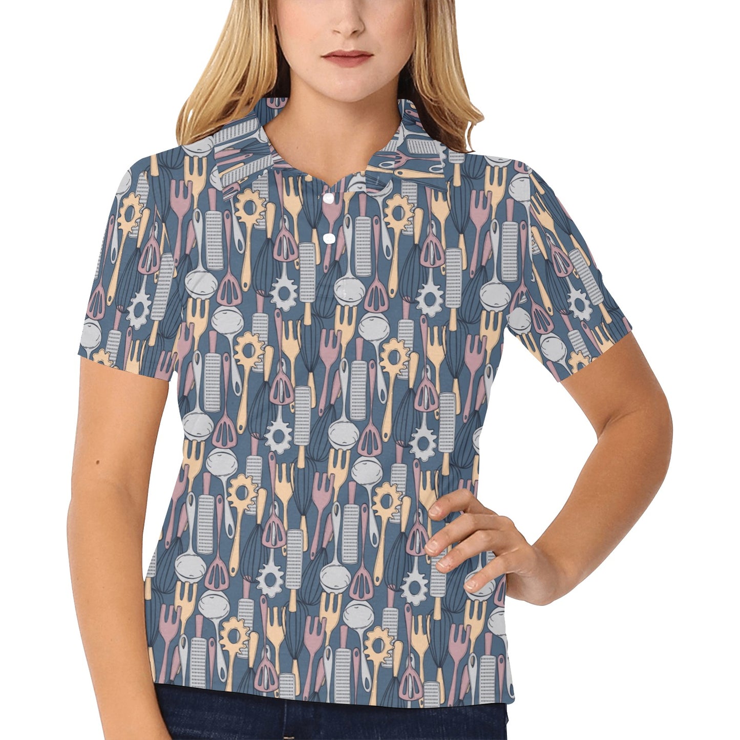 Cooking Kitchen Tools Pattern Print Design 05 Women's Polo Shirt