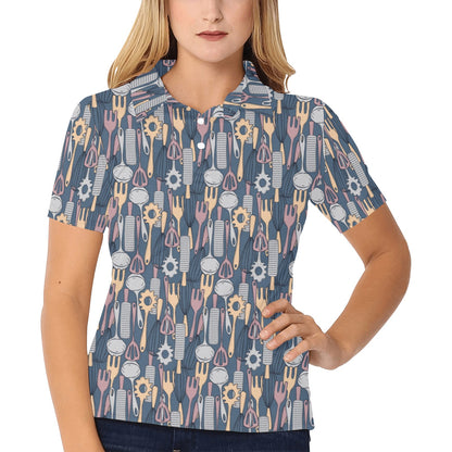 Cooking Kitchen Tools Pattern Print Design 05 Women's Polo Shirt