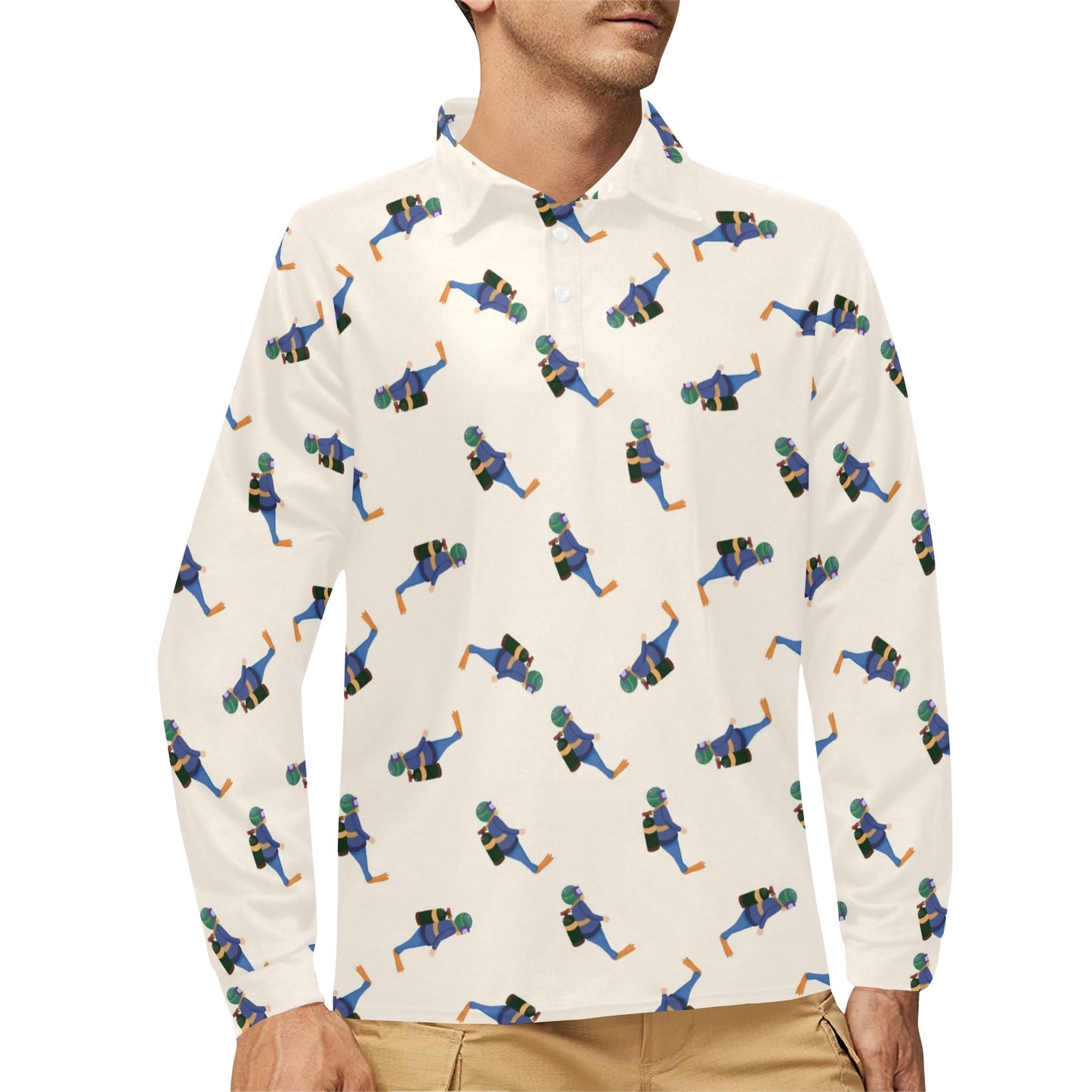 Scuba Driver Print Design LKS301 Long Sleeve Polo Shirt For Men's