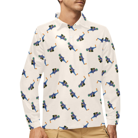 Scuba Driver Print Design LKS301 Long Sleeve Polo Shirt For Men's