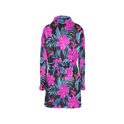 Neon Pink Hibiscus Pattern Print Design HB015 Women's Fleece Robe