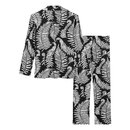 Fern Leave Black White Print Pattern Women's Long Pajama Set
