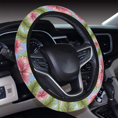 Tropical Flower Print Design LKS301 Steering Wheel Cover with Elastic Edge
