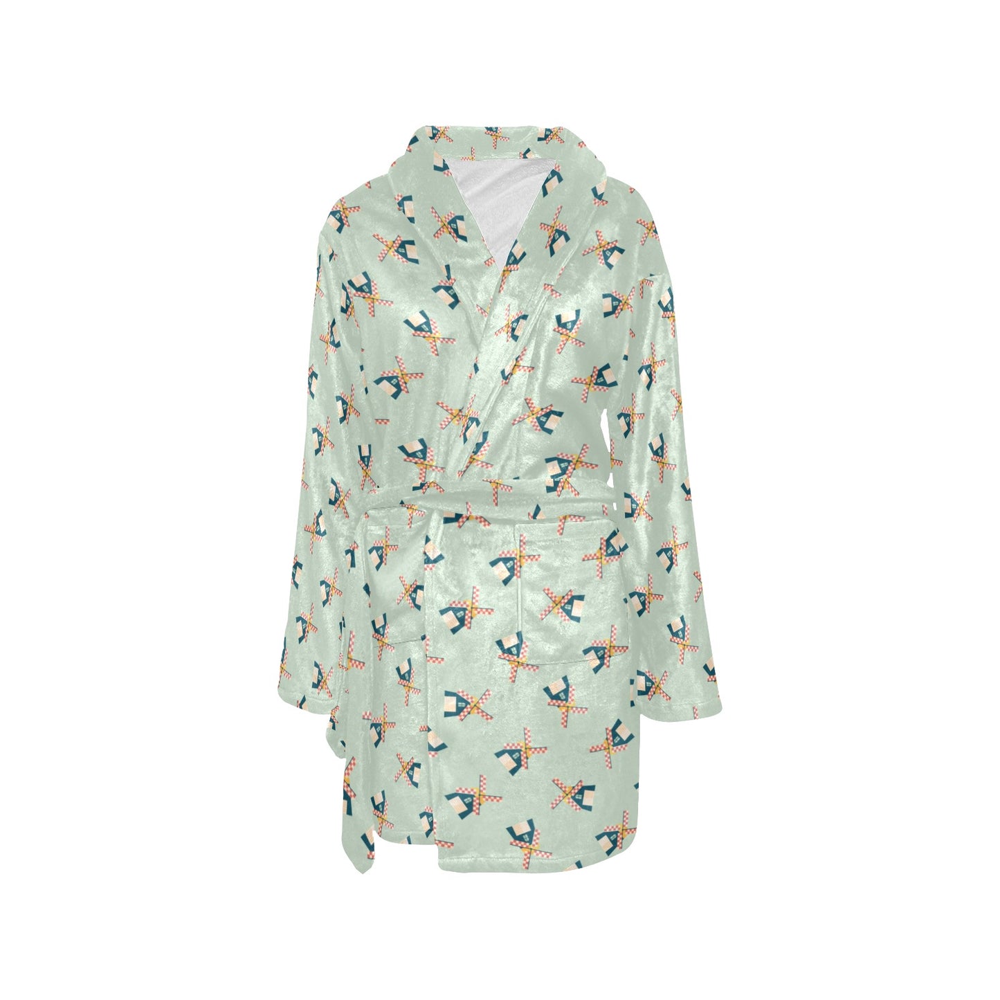 Windmill Pattern Print Design 02 Women's Fleece Robe