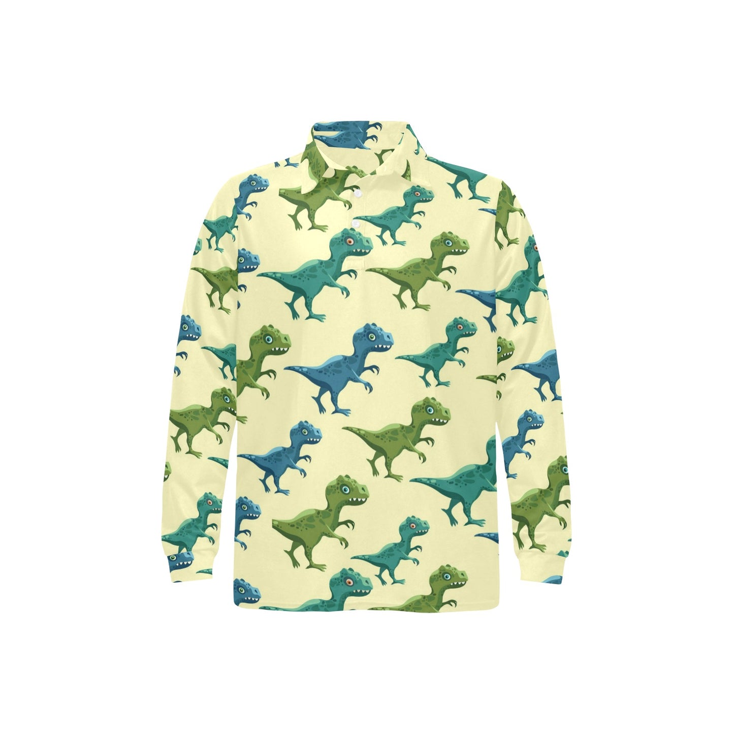 T Rex Pattern Print Design A04 Long Sleeve Polo Shirt For Men's