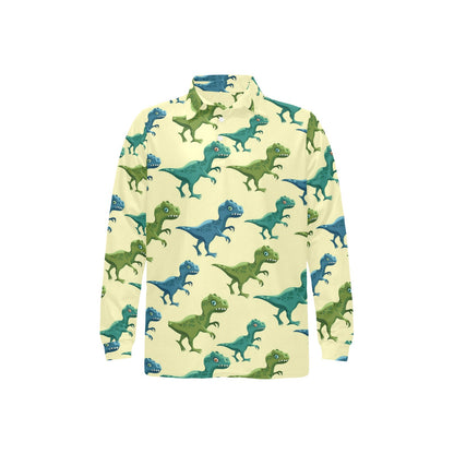 T Rex Pattern Print Design A04 Long Sleeve Polo Shirt For Men's