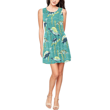 Sea Turtle Pattern Print Design T08 Sleeveless Dress