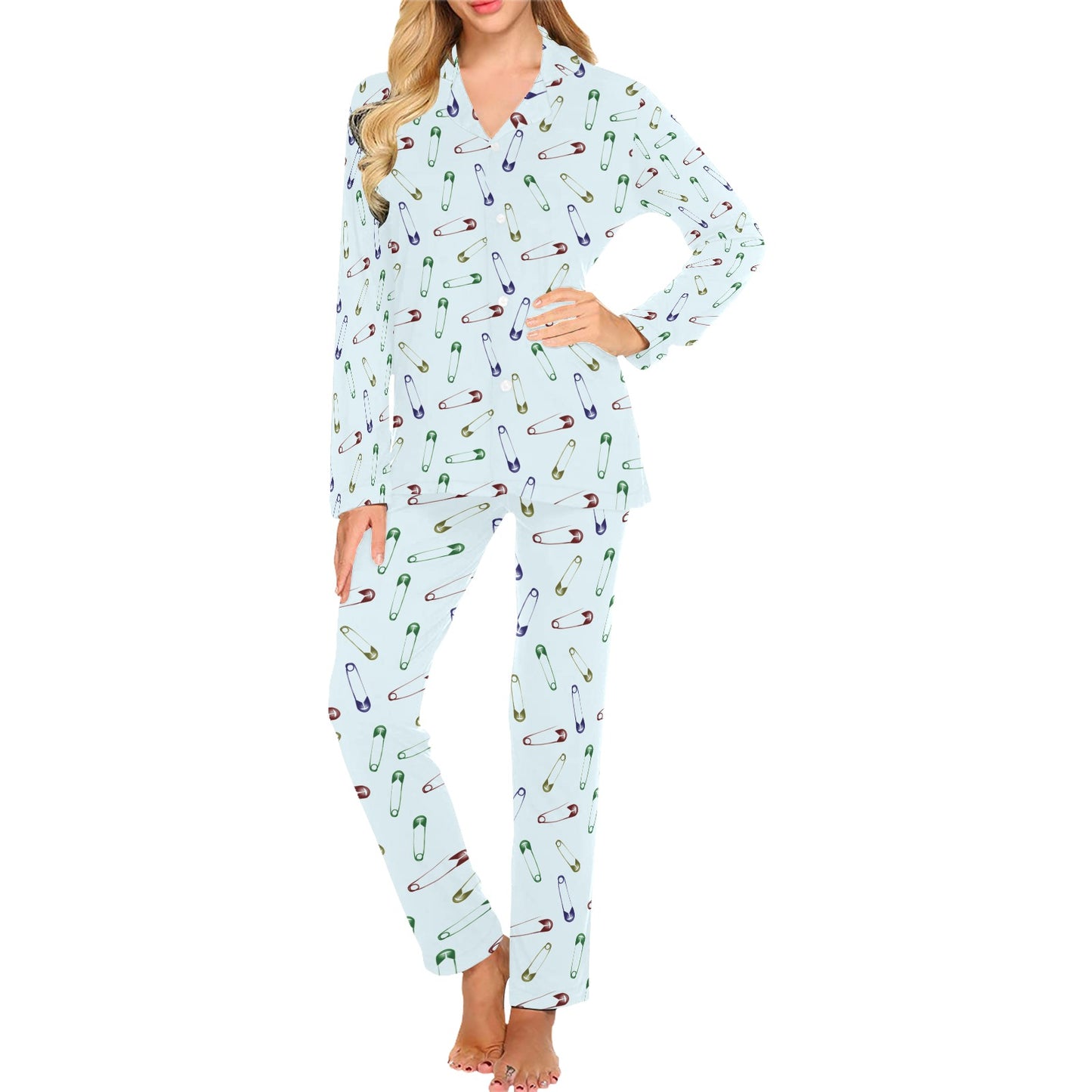 Safety Pin Print Design LKS303 Women's Long Pajama Set