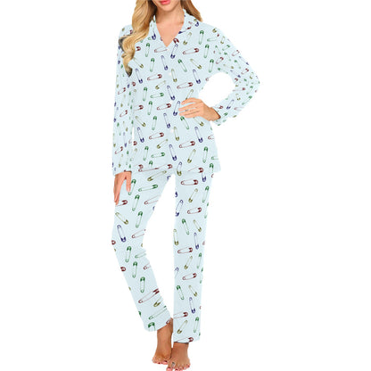 Safety Pin Print Design LKS303 Women's Long Pajama Set