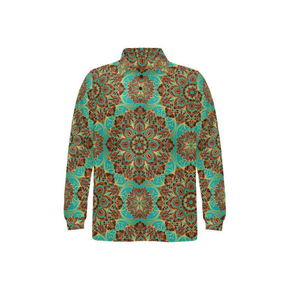 Medallion Pattern Print Design 02 Long Sleeve Polo Shirt For Men's