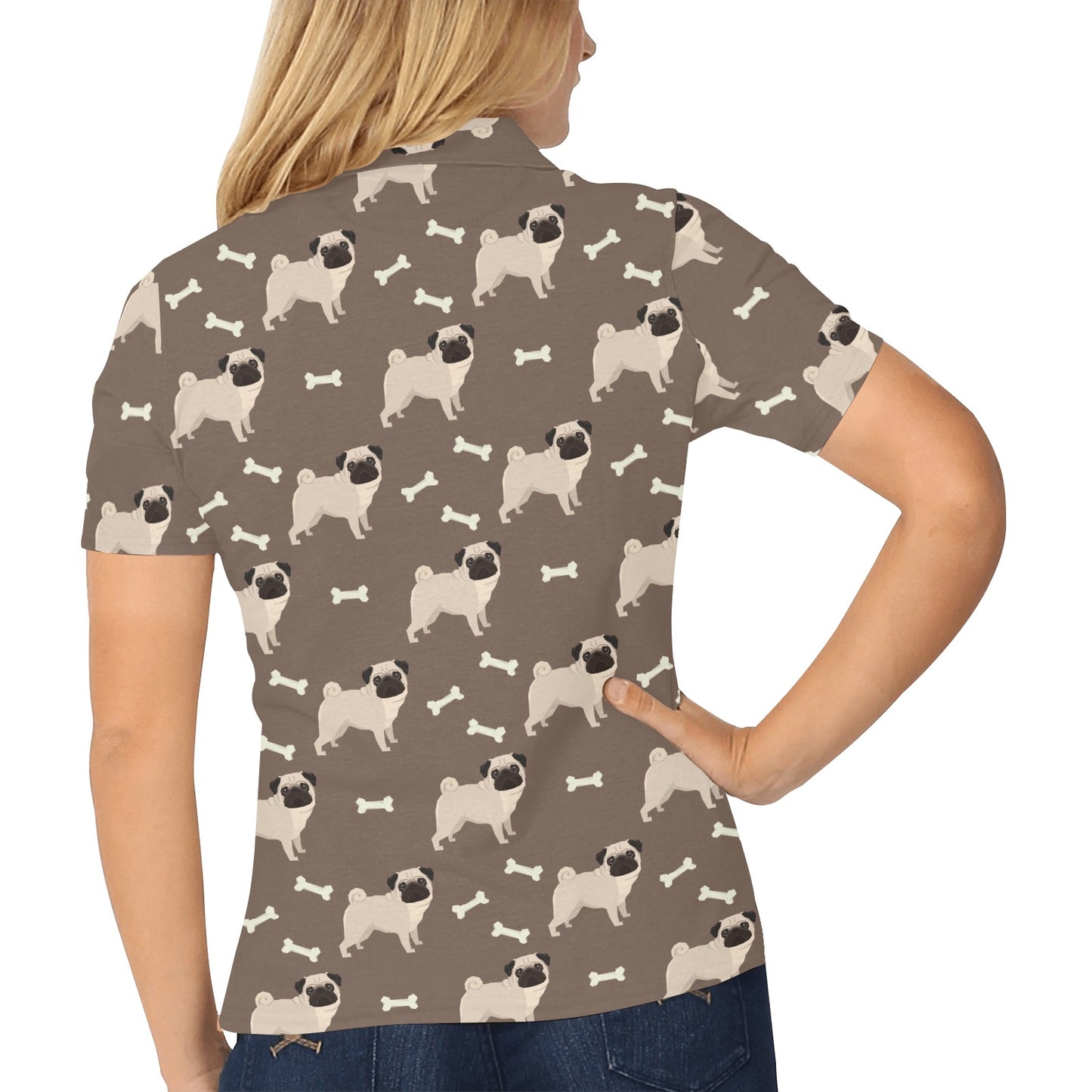 Pug Pattern Print Design A02 Women's Polo Shirt