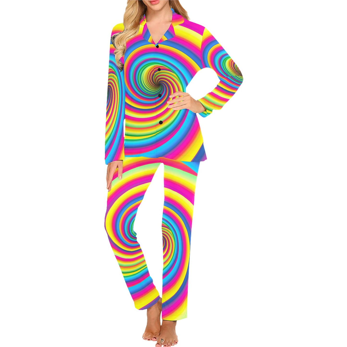 Vortex Twist Swirl Rainbow Design Women's Long Pajama Set