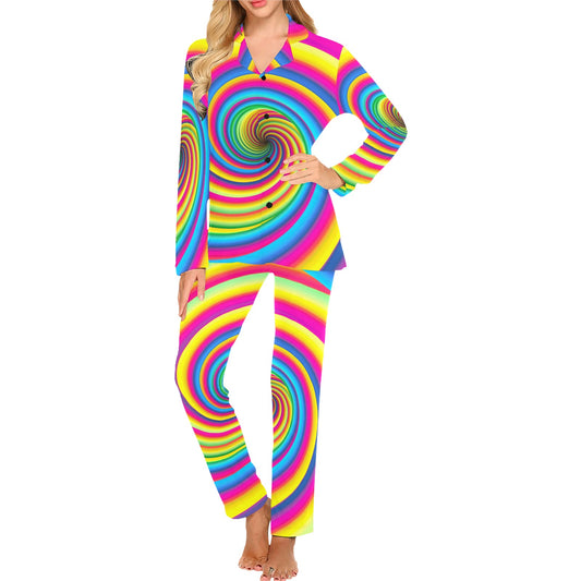 Vortex Twist Swirl Rainbow Design Women's Long Pajama Set