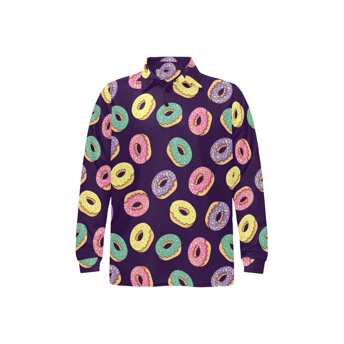 Donut Pattern Print Design DN08 Long Sleeve Polo Shirt For Men's